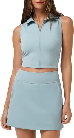 Travis Mathew Moveknit Zip Crop Top in Slate at Nordstrom, Size X-Large