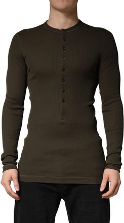 Dolce & Gabbana Brown Cotton Buttoned Henley Pullover Mens Sweater (Pre-Owned)