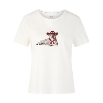 Marc Cain T-shirt met luipaardprint - Dames - Tops - Wit - Maat: M Katoen