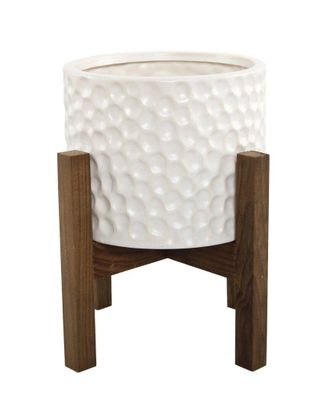 Flora Bunda 5.5in Beehive Ceramic Planter on Wood Stand