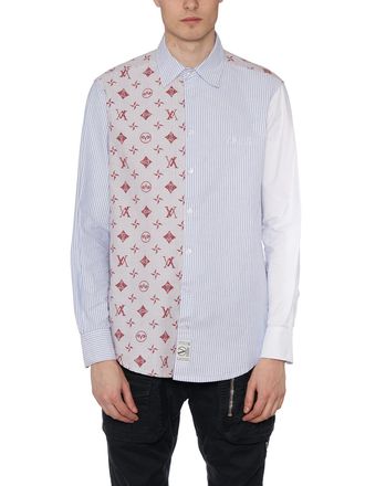 Aries Mens Camicia Patchwork In Cotone - White Cotton - Size Medium
