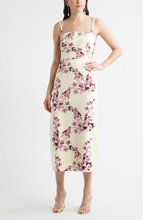 Chelsea28 Column Cocktail Dress in Yellow- Purple Jessica Floral at Nordstrom, Size Xx-Small