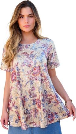 Roaman's Plus Size Sequin Swing Tee in Oatmeal Floral at Nordstrom, Size 32