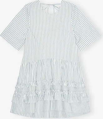 Ganni White Striped Organic Cotton Mini Dress - Size 10/12