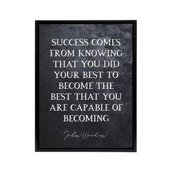 Artery8 Basketball Quote John Wooden Success Framed Canvas Wall Art Print in Grey | Size: W24 x H32