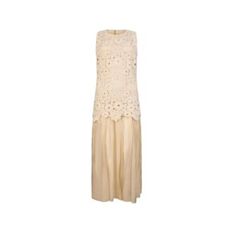 Liu Jo Macram&eacute; Lange Jurk - Dames - Maxi kleedjes - Beige - M - Katoen - Kleedjes