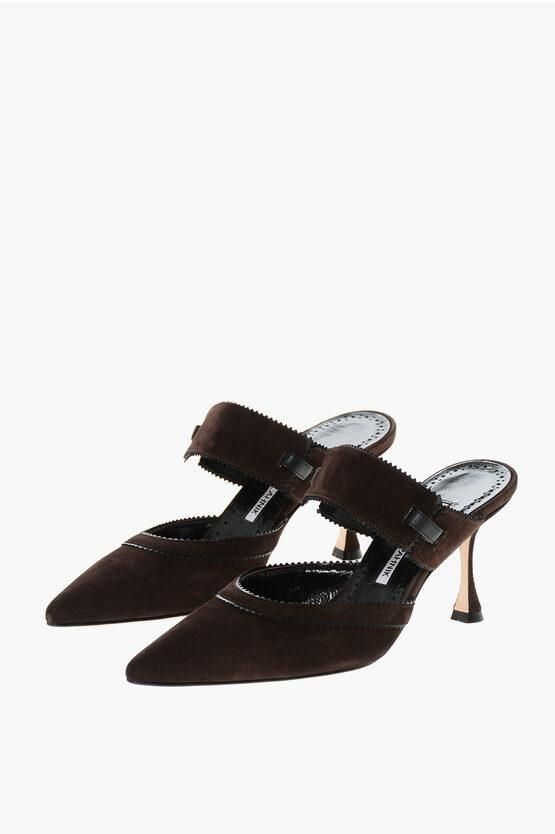 Escarpements Manolo Blahnik Noir Daim à Bout Ouvert - Taille 40.5/41, Neuf Sans Boîte
