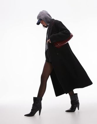 Topshop premium wool blend brushed formal coat in black