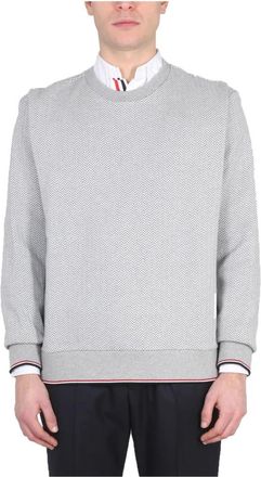 Thom Browne Sweatshirt met 4Bar in Katoen Visgraat - Heren - Sweatshirts - Grijs - M - Katoen - Hoodies & sweatvesten