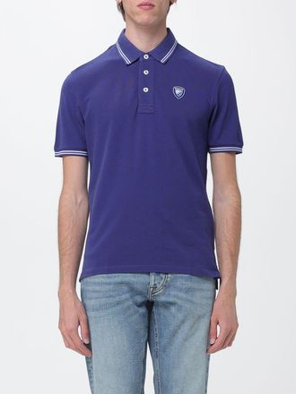 Blauer Polo in cotone con stemma