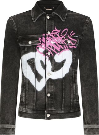 Dolce & Gabbana DG spray-print denim jacket - men - Elastane/Cotton - 48 - Grey