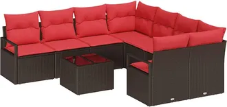 vidaXL Juego De Sof&aacute; 9 Uds. 8-n&uacute;mero De Plazas Marr&oacute;n Y Rojo Vidaxl