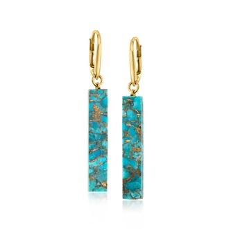 Ross-Simons Turquoise Bar Drop Earrings in 18kt Gold Over Sterling