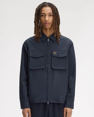 Fred Perry Mens Overshirt in Dark Blue Nylon - Size X-Large