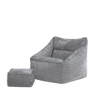Icon Brand Sill&oacute;n puf y reposapi&eacute;s cuadrado de chenilla texturada gris