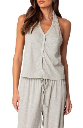 Edikted Rosanna Halter Neck Rib Pajama Top in Gray-Melange at Nordstrom, Size X-Small