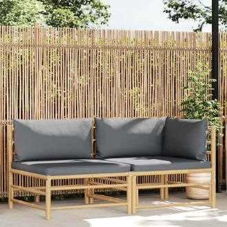 vidaXL Set De Muebles De Jard&iacute;n 2 Piezas Bamb&uacute; Y Cojines Gris Oscuro Vidaxl