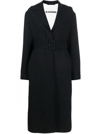 Jil Sander long-sleeve belted wool coat - Blue