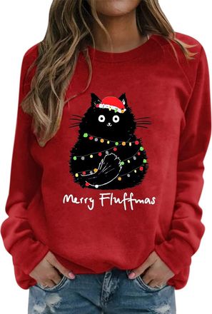 Generic Christmas Jumper Womens Funny Christmas Sweater Womens Crew Neck Sweater Casual Christmas Jumper Long Sleeve Womens Christmas Jumpers (Red, Medium)