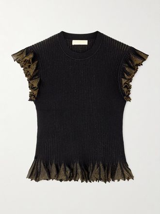 Ulla Johnson Top In Maglia Metallizzata A Coste Con Ruches Leila - Nero