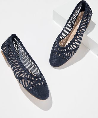 Talbots Tana Woven Cord Raffia Ballet Flats - Blue - 10 1/2 M Talbots