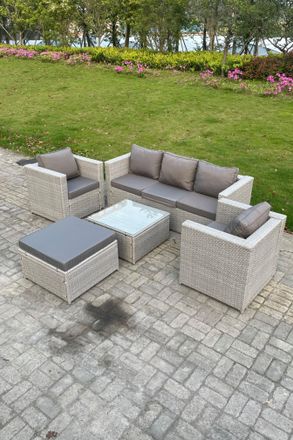 Fimous 6 Seater PE Wicker Light Grey Rattan Sofa Set Garden Furniture Patio Furniture