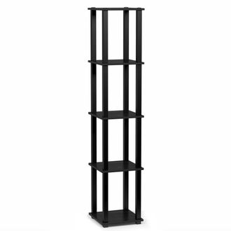 Furinno Turn-S-Tube 5-Tier Corner Square Rack Display Shelf with Square Tube, Americano/Black