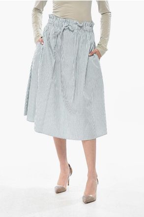 Woolrich Striped Cotton Poplin Midi Skirt With Elastic Waist size Xl