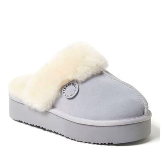 Dearfoams Fireside Melton Genuine Shearling Platform Scuff Slipper in Sleet at Nordstrom, Size 10