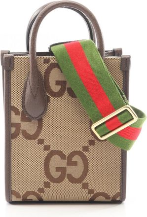 Gucci Beige Brown Canvas Leather Tote Bag (Pre-Owned)