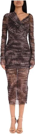 Elisabetta Franchi Jurk van tule met alligatorprint - Dames - Feestkleedjes - Bruin - M - Tule - Kleedjes