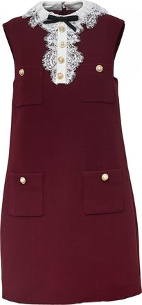 Self Portrait Burgundy Crepe Mini Dress With Lace Ruffled Collar