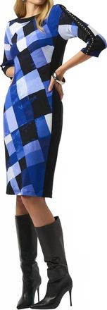 Joseph Ribkoff Plaid Print Sheath Dress In Black/blue