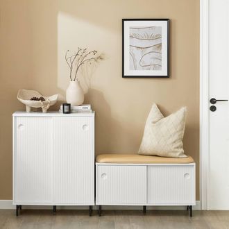 SoBuy Space-Saving Shoe Cabinet - Sliding Tambour Doors in White