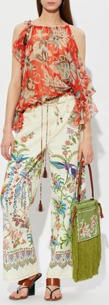 Etro Trousers With A Botanical Motif, Womens, Cream