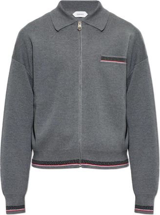Versace Jacquard Wol Gebreide Rits Trui - Heren - Vesten - Grijs - M - Wol - Truien & Vesten