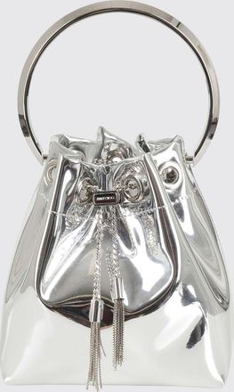 Jimmy Choo London Mini borsa a secchiello Bon Bon in tessuto specchiato con manico rigido