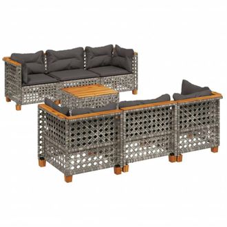 vidaXL Set De Sof&aacute;s De Jard&iacute;n 7 Pzas Con Cojines Rat&aacute;n Sint&eacute;tico Gris Vidaxl