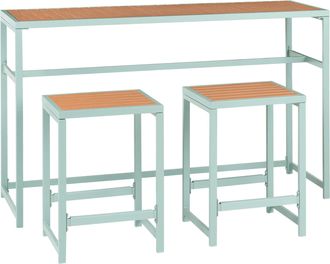 Beliani Conjunto De Jard&iacute;n De 3 Piezas Para Interior Y Exterior Mesa Y 2 Taburetes Acero Madera Pl&aacute;stica Verde Claro Avetrana