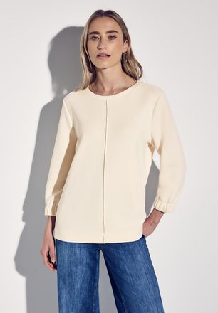 Street One Sweater STREET ONE, Damen, Gr. 34, weiss (lucid wei&szlig;), Web, Obermaterial: 46% Modal, 46% Polyester, 8% Elasthan, unifarben, gerade h&uuml;ftbedeckend, Rund