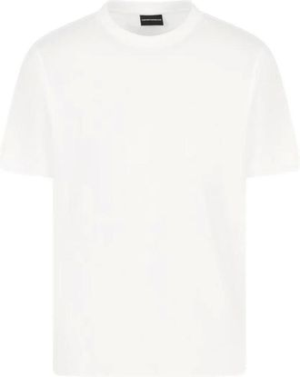 Emporio Armani T-Shirts, male, White, Size: S Round Neck Short Sleeve Cotton T-Shirt
