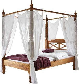 Massivmoebel24 letto a baldacchino in legno di Sheesham / palissandro 147x221 marrone oliato NATURE BROWN 530
