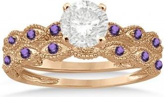 Allurez Antique Amethyst Bridal Set Marquise Shape 14K Rose Gold 0.36ct