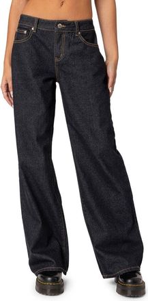 Edikted Raelynn Low Rise Wide Leg Jeans in Indigo-Blue-Raw-Wash at Nordstrom, Size X-Small