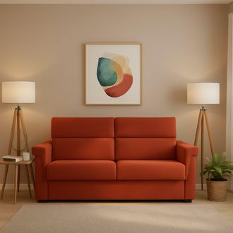 Dmora Sof&aacute; Cama 2 Plazas Tenna, Desenfundable, Con Almacenaje, Hecho En Italia, Apertura Abatible, 185x95 Cm Naranja