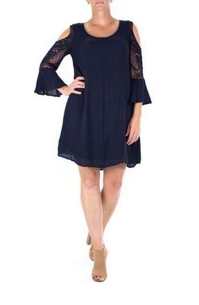 Nina Leonard Crochet Cold Shoulder Long Sleeve Dress in Navy at Nordstrom Rack, Size X-Large