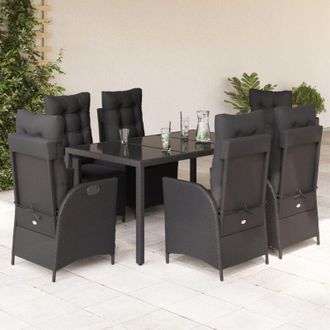 vidaXL Set De Comedor De Jard&iacute;n 7 Pzas Y Cojines Rat&aacute;n Sint&eacute;tico Negro Vidaxl