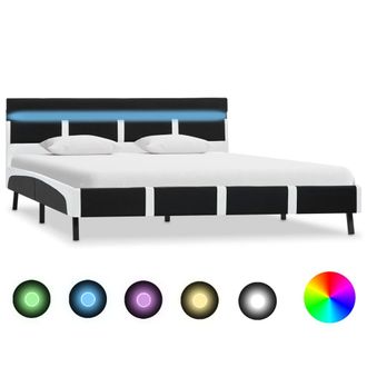vidaXL Vidaxl - Estructura De Cama Con Led Sin Colch&oacute;n Cuero Negro 140x200 Cm