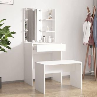 Berkfield Home White Dressing Table Set with LED White Engineered Wood