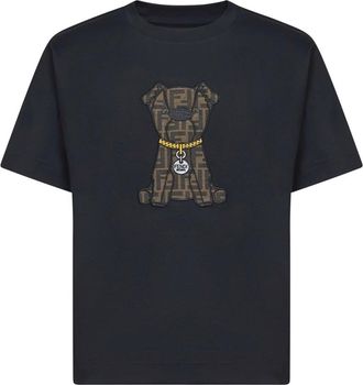 Fendi Tops, Heren, Blauw, S, Katoen, Maxi FF Patch T-Shirt